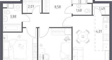 Студия, 53&nbsp;м²