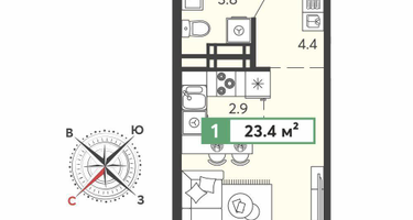 Студия, 23&nbsp;м²