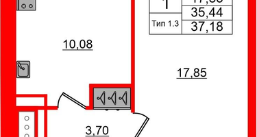 1-к. квартира, 35 м²