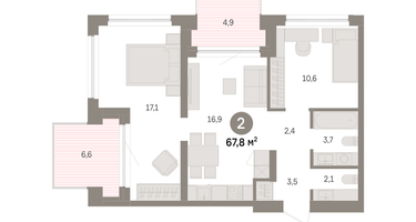 2-к. квартира, 67 м²