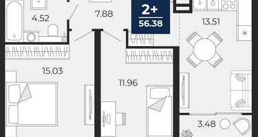 2-к. квартира, 52&nbsp;м²