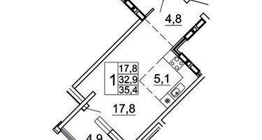 1-к. квартира, 35 м²