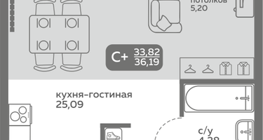 Студия, 33 м²