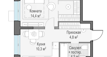 1-к. квартира, 34&nbsp;м²