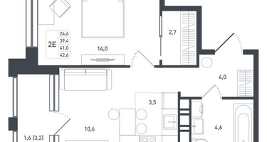2-к. квартира, 41&nbsp;м²