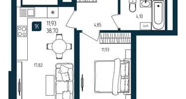 1-к. квартира, 38 м²