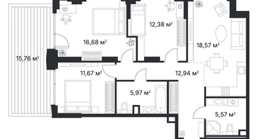 3-к. квартира, 86&nbsp;м²