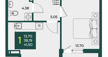 1-к. квартира, 41&nbsp;м²