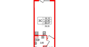 Студия, 24&nbsp;м²