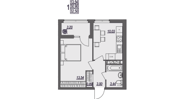1-к. квартира, 32&nbsp;м²