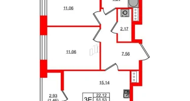 2-к. квартира, 52&nbsp;м²