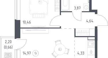 Студия, 38&nbsp;м²