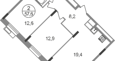 2-к. квартира, 57 м²