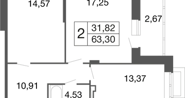 2-к. квартира, 63&nbsp;м²