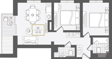 3-к. квартира, 63&nbsp;м²