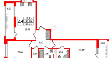 2-к. квартира, 59&nbsp;м²