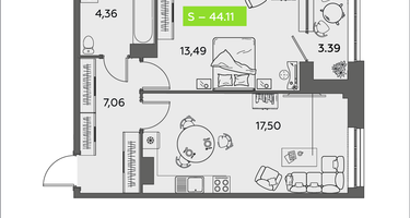 Студия, 44&nbsp;м²