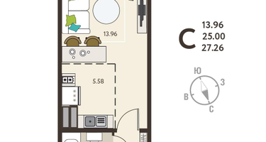 Студия, 27 м²