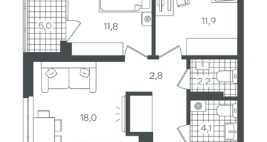 2-к. квартира, 60 м²