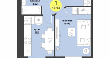 1-к. квартира, 40&nbsp;м²