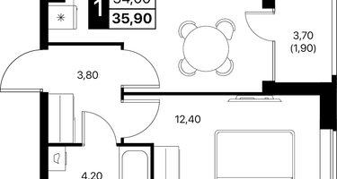 1-к. квартира, 35&nbsp;м²