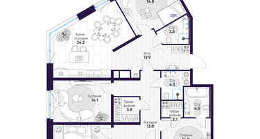 4-к. квартира, 132&nbsp;м²