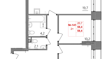 2-к. квартира, 58 м²