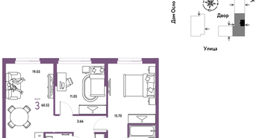 3-к. квартира, 60&nbsp;м²