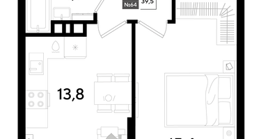 1-к. квартира, 39&nbsp;м²