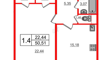 1-к. квартира, 49&nbsp;м²