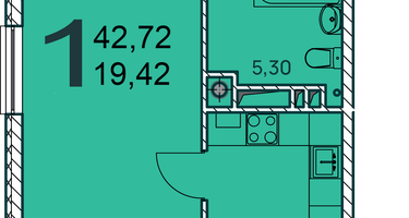 1-к. квартира, 43&nbsp;м²