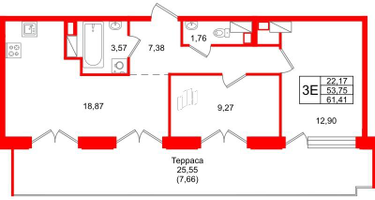 2-к. квартира, 61&nbsp;м²