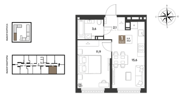 1-к. квартира, 33&nbsp;м²