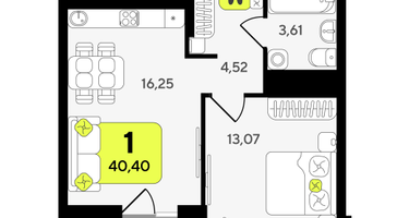 1-к. квартира, 40&nbsp;м²