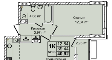 2-к. квартира, 40&nbsp;м²