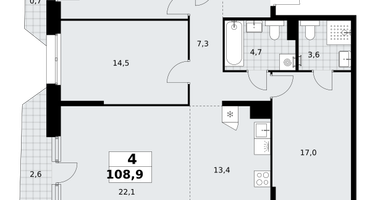4-к. квартира, 108&nbsp;м²