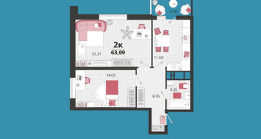 2-к. квартира, 62 м²