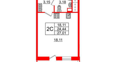 Студия, 24&nbsp;м²