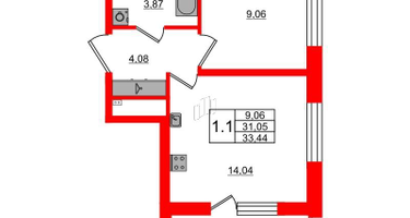 1-к. квартира, 31&nbsp;м²