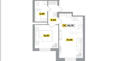 2-к. квартира, 44,1&nbsp;м²