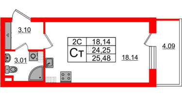 Студия, 24 м²