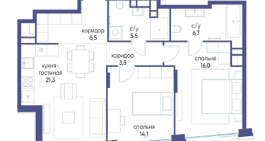 2-к. квартира, 73&nbsp;м²