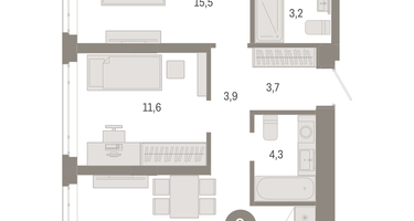 2-к. квартира, 65 м²