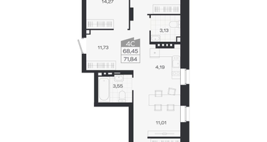 4-к. квартира, 71 м²