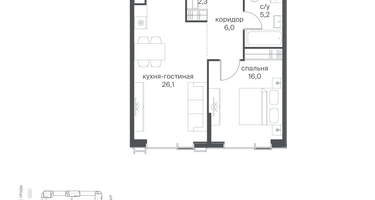 1-к. квартира, 55&nbsp;м²