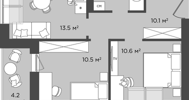 2-к. квартира, 52&nbsp;м²