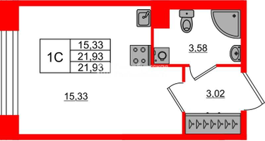 Студия, 21 м²