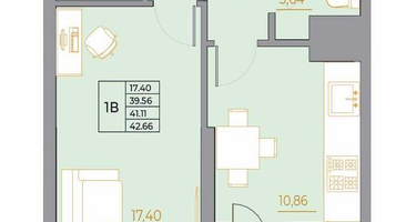 1-к. квартира, 42&nbsp;м²