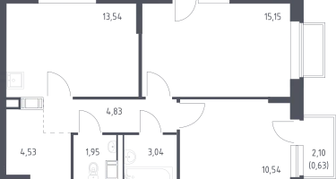2-к. квартира, 54&nbsp;м²