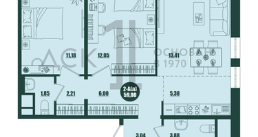 2-к. квартира, 59&nbsp;м²